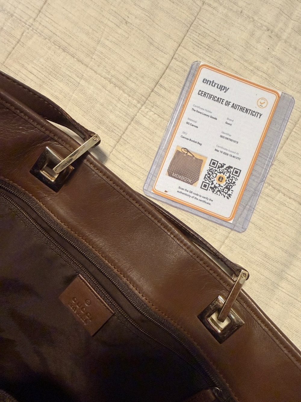 Gucci Brown GG Supreme Canvas Tote with Dark Brown Leather Handles - Picture 14 of 14